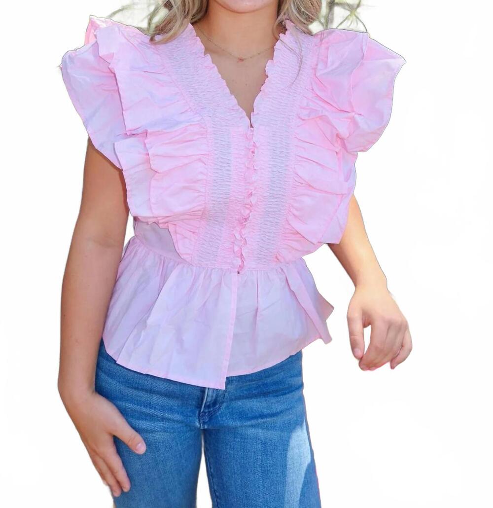 NEW BUCKETLIST blushing ruffle blouse in pink